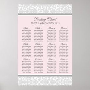 Sittdiagram 12 Bord 96 Guests Rosa Grått Damask Poster