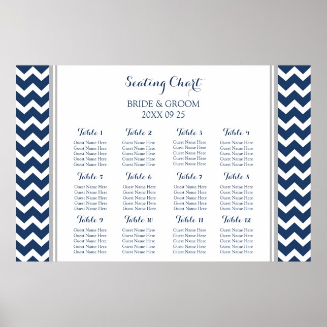 Sittdiagram 12 Bord Grått Blue Chevron Poster (Framsidan)