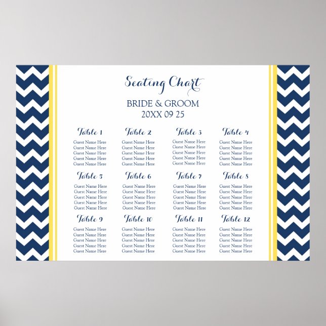 Sittdiagram 12 Bord Gult Blue Chevron Poster (Framsidan)