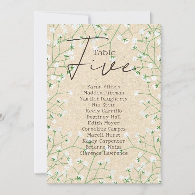 Sittdiagram 5 för Bordsnumret Gypsophila Bröllop 5 Inbjudningar (Framsida)