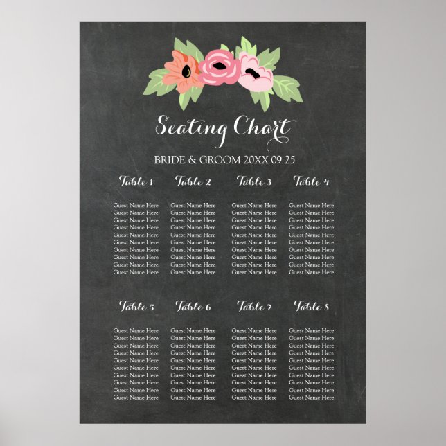 Sittdiagram 8 Bord-Blommigt för Rosa av  Poster (Framsidan)