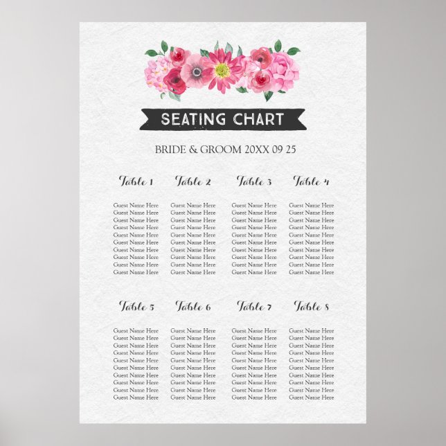 Sittdiagram 8 Bord Rosa vattenfärg på  i ritbord Poster (Framsidan)