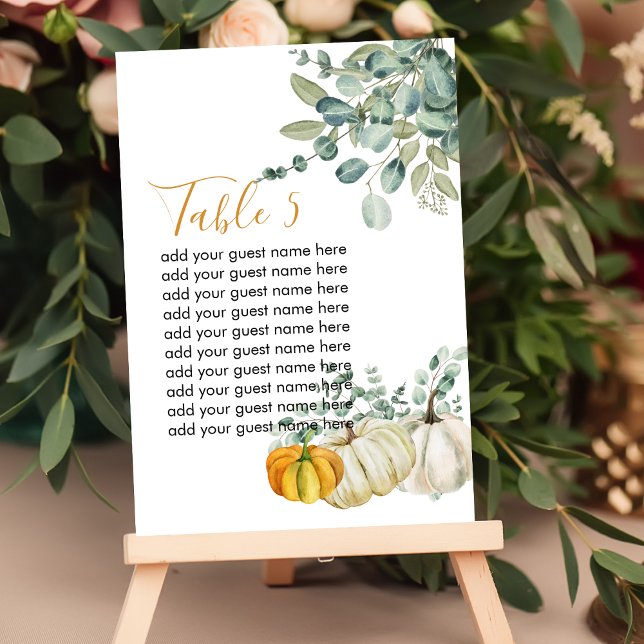 Sittdiagram Fall Rustic Pumpkin Greenery Bordsnummer (Skapare uppladdad)