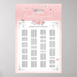 Sittdiagram för alfabetiskt Silver Ljusa rosa Ro Poster