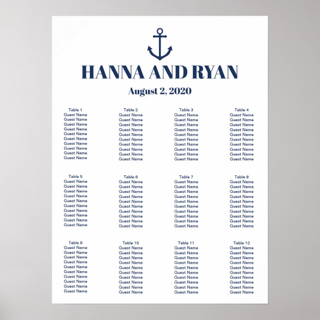 Sittdiagram för blå ankare Bröllop i sjöflottan Poster (Framsidan)
