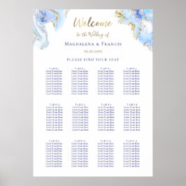 Sittdiagram för blå fluid marble bröllop poster