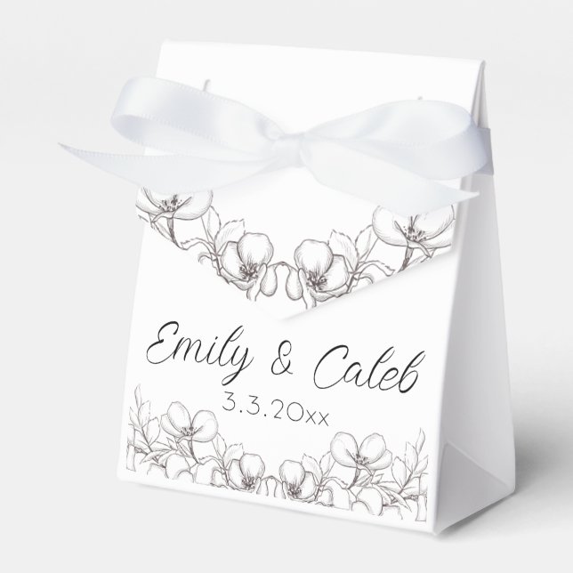 Sittdiagram för Blommigt av linjebröllop Presentaskar (Framsidan Sidan)