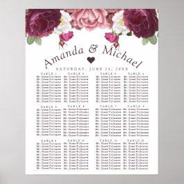 Sittdiagram för blommigt Burgundy Bröllop Poster