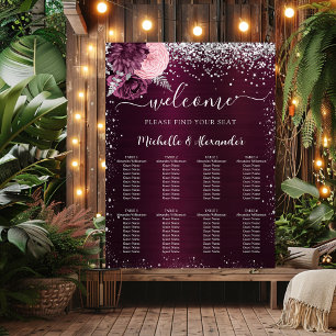 Sittdiagram för blommor i bröllop i Burgundy silve Poster