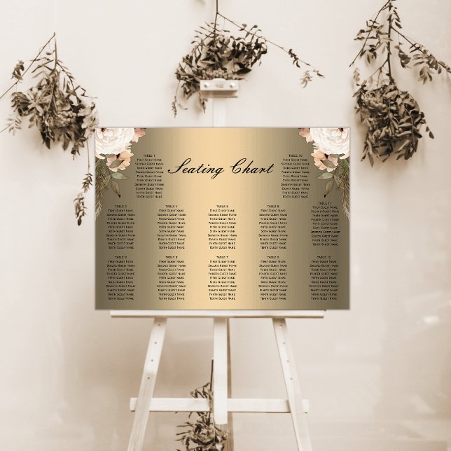 Sittdiagram för Boho Wildblommor Guld Bröllop Poster (Skapare uppladdad)