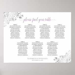 Sittdiagram för Bord White & Lavender Bröllop Poster