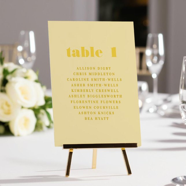 Sittdiagram för Bordsnummer av Gult (Buttery Yellow Table Number Seating Chart)