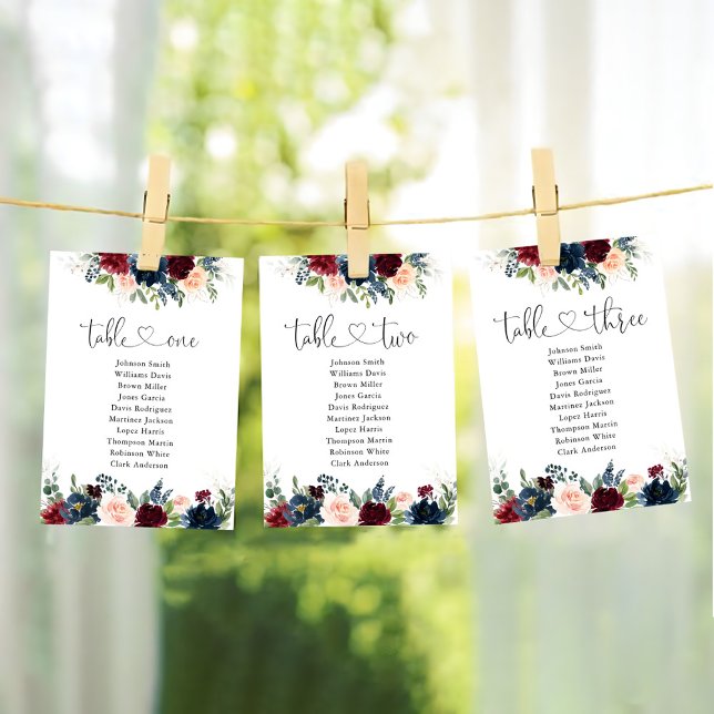 Sittdiagram för Bordsnummer i burgundy och marin (Skapare uppladdad)