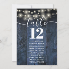 Sittdiagram för Bordsnumret Blue Wood String Ljus Inbjudningar