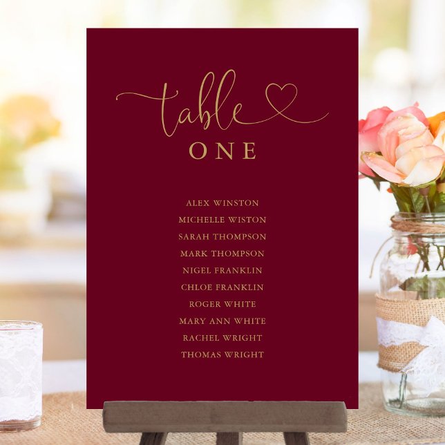 Sittdiagram för Bordsnumret Burgundy och Guld Inbjudningar (Burgundy And Gold Table Number Seating Chart)