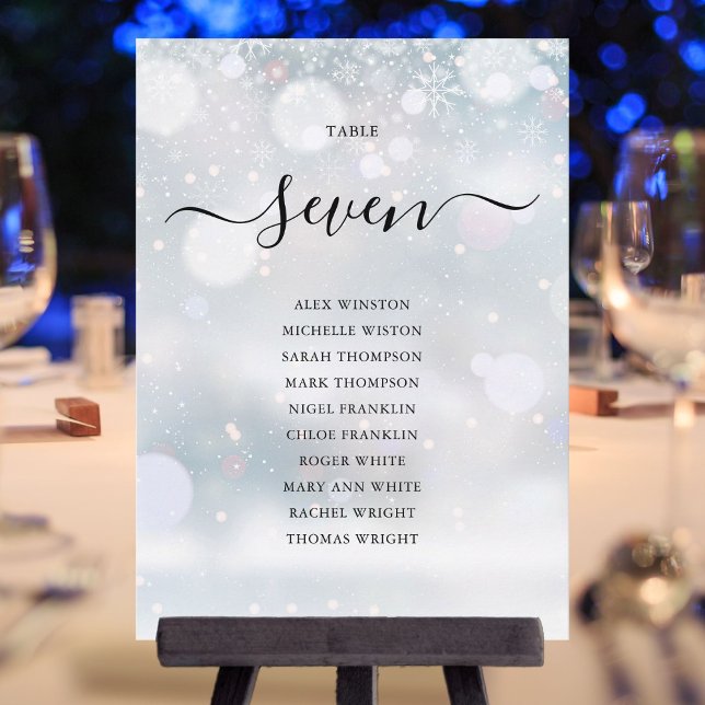 Sittdiagram för Bordsnumret Winter Snöflingor Inbjudningar (Winter Snowflakes Table Number Seating Chart)