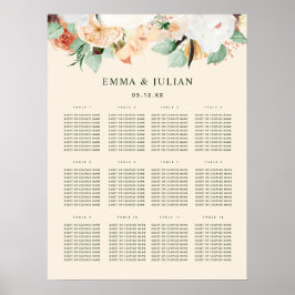 Sittdiagram för botaniskt Boho Peach Blommigt Bröl Poster