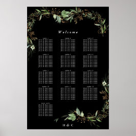 Sittdiagram för botaniskt eukalyptus Black Bröllop Poster