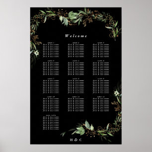 Sittdiagram för botaniskt eukalyptus Black Bröllop Poster