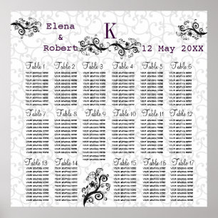 Sittdiagram för Bröllop i Damask Monogram Poster