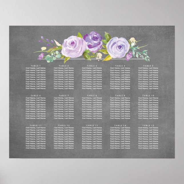 Sittdiagram för Bröllop i ro Garden Chalkboard Poster (Framsidan)
