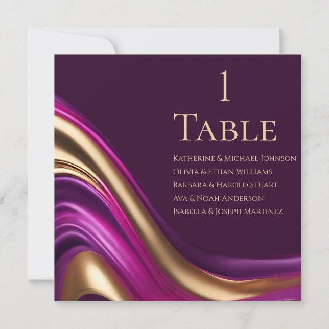 Sittdiagram för bröllop - Lila Fuchsia och Guld Inbjudningar (Framsida)