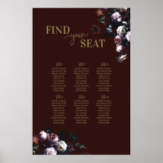 Sittdiagram för Burgundy Blommigt Bröllop Poster