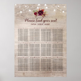 Sittdiagram för Burgundy Flowers Rustic Bröllop Poster