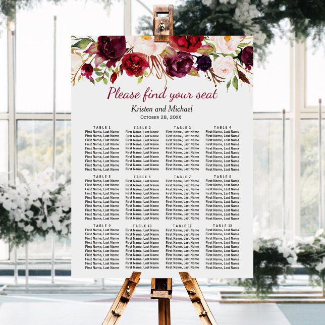 Sittdiagram för Burgundy Marsala Red Blommigt Bröl Poster (Skapare uppladdad)