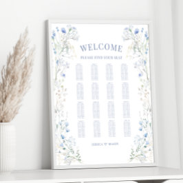 Sittdiagram för chic Blue Wildblomma Meadow Bröllo Poster