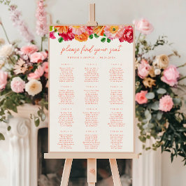 Sittdiagram för Cute Orange och Bright Rosa Blommi Poster