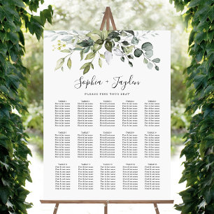 Sittdiagram för Dusty Blue Greenery Elegant bröllo Poster