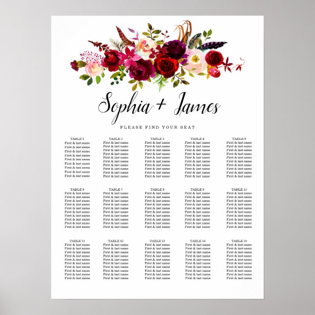 Sittdiagram för Dusty Blue Greenery Elegant bröllo Poster (Framsidan)