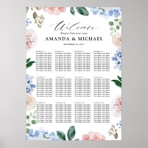 Sittdiagram för Dusty Blue hydrangeas Bröllop Poster