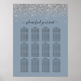 Sittdiagram för Dusty Blue & Silver Glitter Bröllo Poster