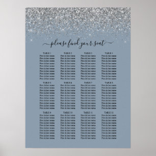 Sittdiagram för Dusty Blue & Silver Glitter Bröllo Poster