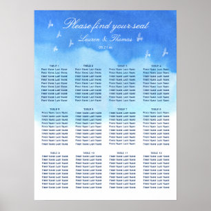 Sittdiagram för duvor och blå vattenfärg i Bröllop Poster