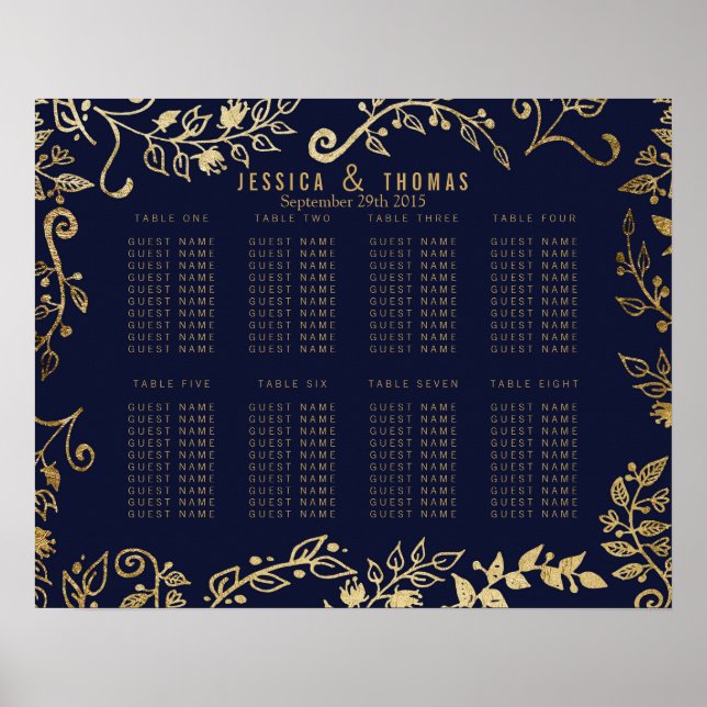 Sittdiagram för elegant, Blommigtarna Guld Poster (Framsidan)