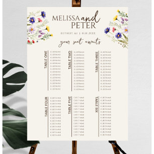 Sittdiagram för elegant Boho Wildblomma Bröllop Poster