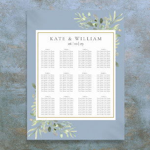 Sittdiagram för elegant Dusty Blue Greenery Bröllo Poster