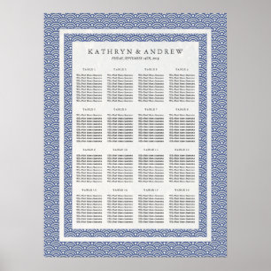 Sittdiagram för elegant Navy+White Seigaiha Bröllo Poster