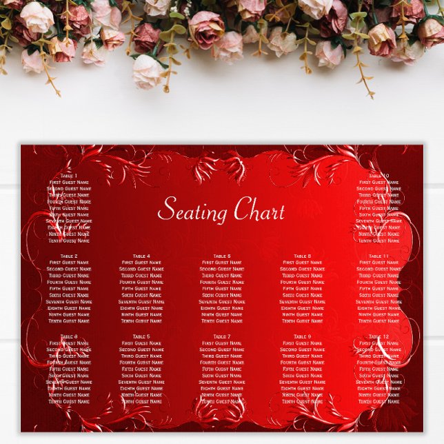 Sittdiagram för elegant Red Wedding Reception Poster (Skapare uppladdad)