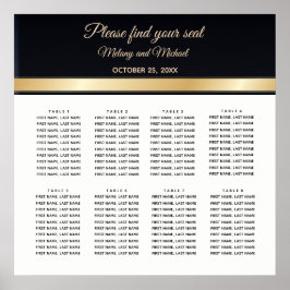 Sittdiagram för elegant, svart vitt och guld bröll poster