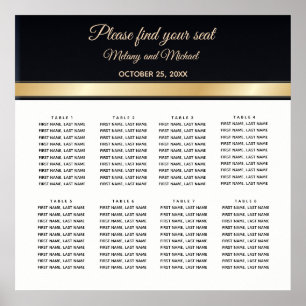 Sittdiagram för elegant, svart vitt och guld bröll poster
