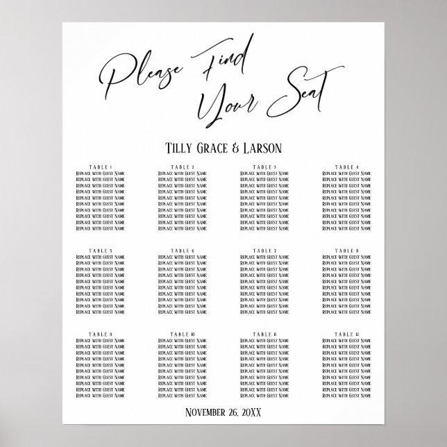 Sittdiagram för enkel handskriftsmottagning poster (Framsidan)
