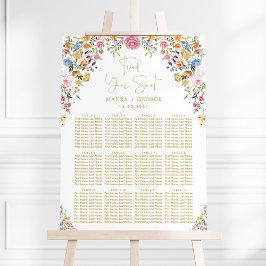 Sittdiagram för färgade trädgårdsblommor Bröllop Poster