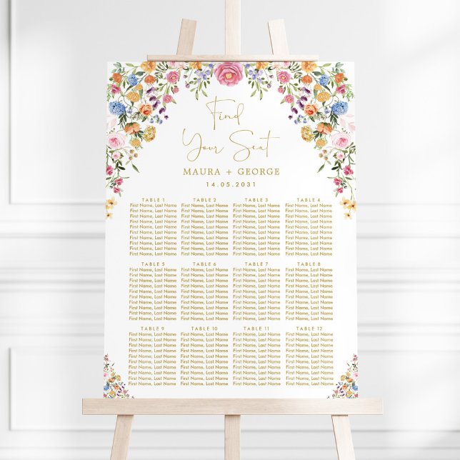 Sittdiagram för färgade trädgårdsblommor Bröllop Poster (Skapare uppladdad)