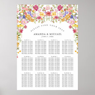 Sittdiagram för färgat Vår Wildblomma Bröllop Poster
