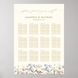 Sittdiagram för färgat Vår Wildblomma Bröllop Poster