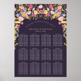 Sittdiagram för färgat Vår Wildblomma Bröllop Poster